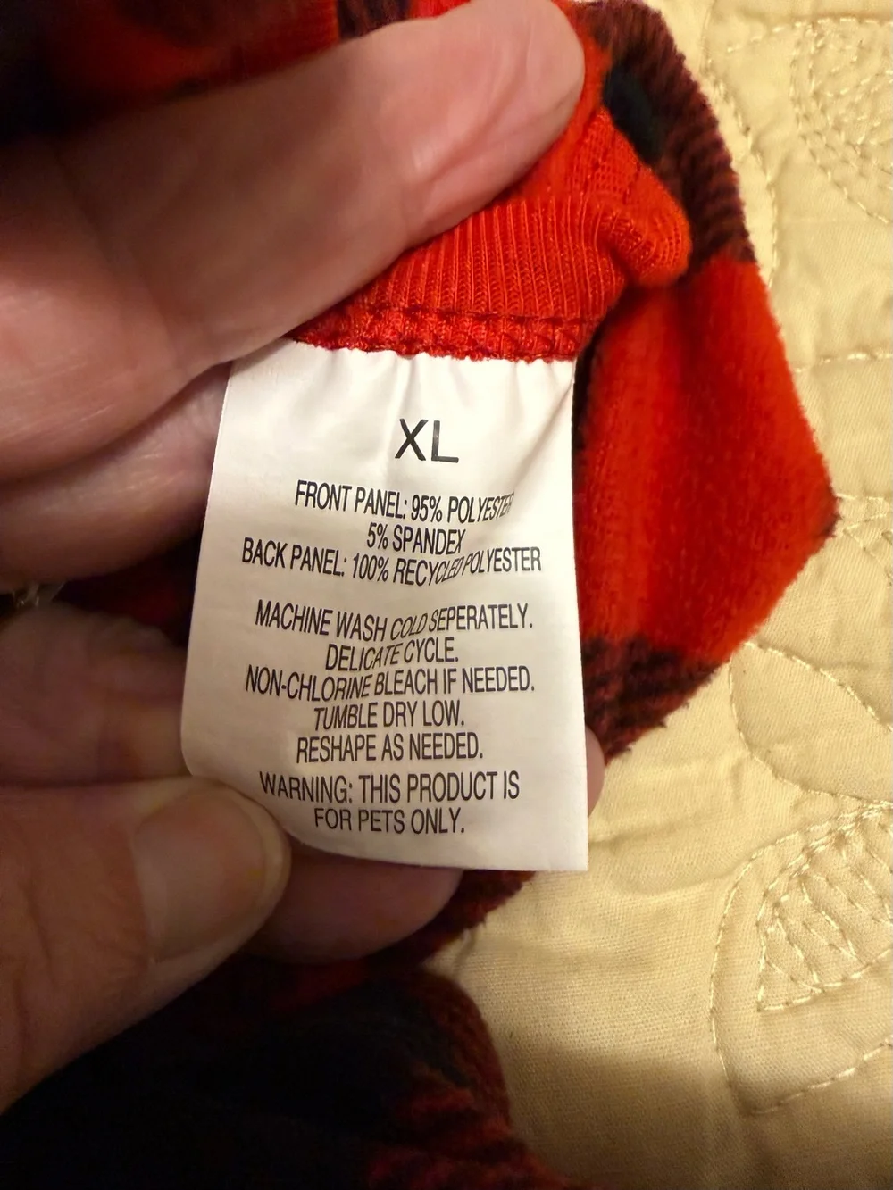 Dog Pajamas One-Piece XL Red & Black Plaid Warm Polyester Spandex